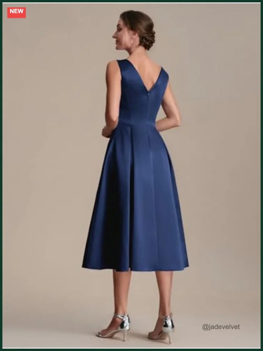 Satin Midi Dress with Pockets Sleeveless Cocktail Wedding Guest